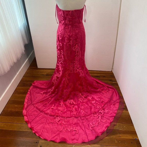 Bright Pink Formal Gown with Train - Picture 4 of 7